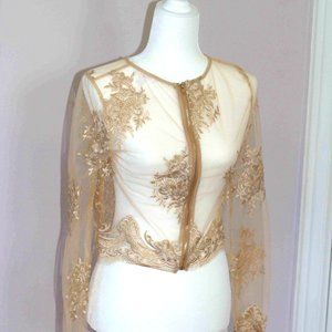 Gold Zippered Bolero Embroidered Jacket